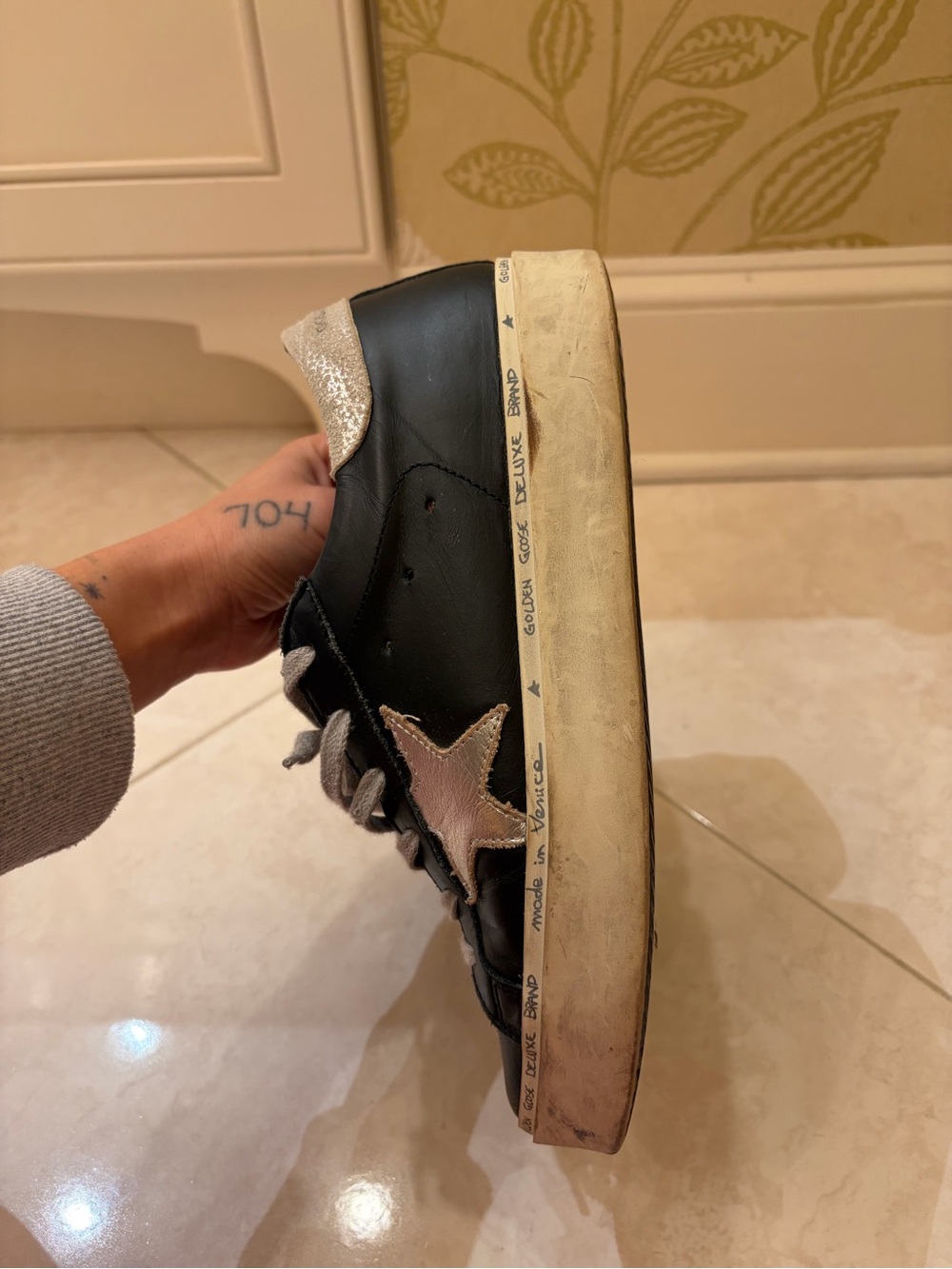 Golden Goose hi star Black Leather platform Sneaker silver Star and Silver Heel - Picture 4 of 7